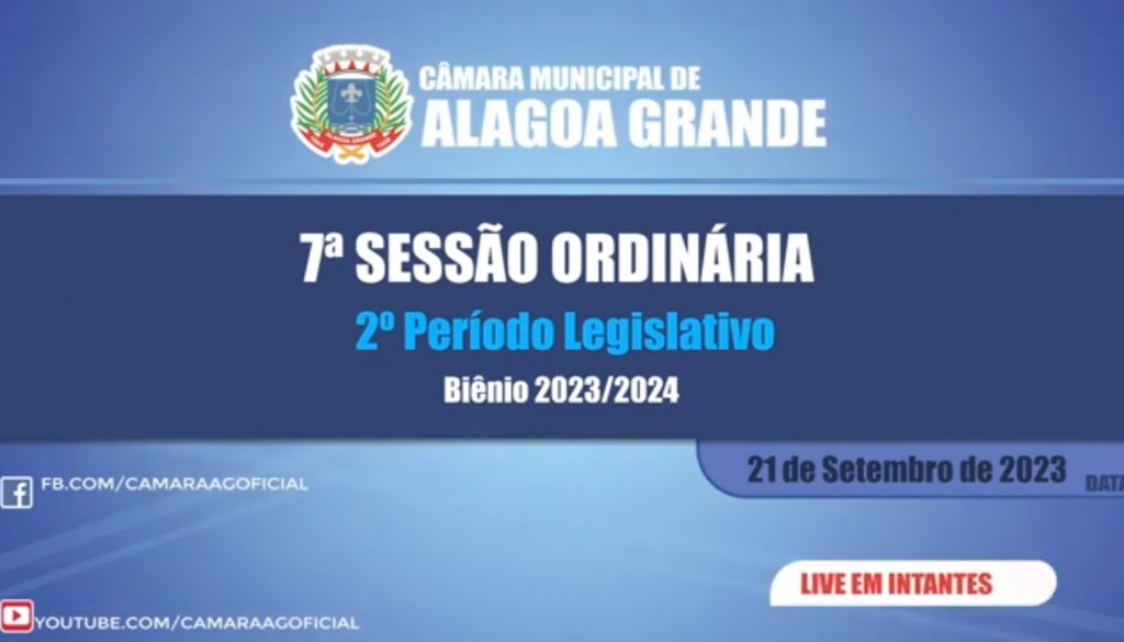 Imagem 7ª Sessão Ordinária do 2º Período Legislativo - Câmara Municipal de Alagoa Grande - PB 21/09/2023