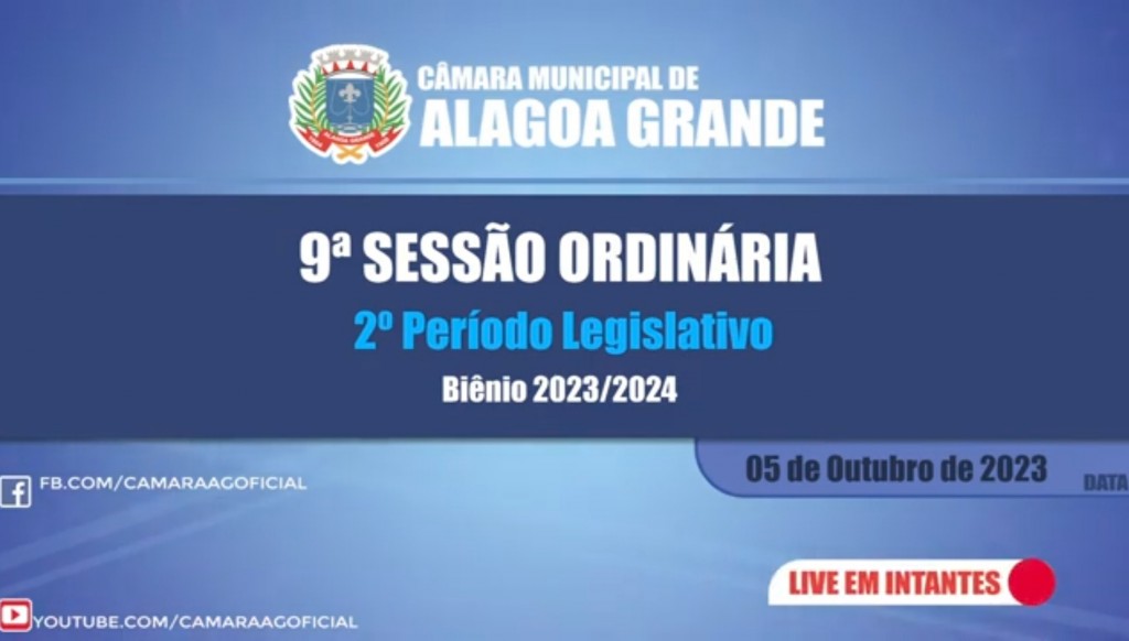 Imagem 9ª Sessão Ordinária do 2º Período Legislativo - Câmara Municipal de Alagoa Grande - PB 05/10/2023